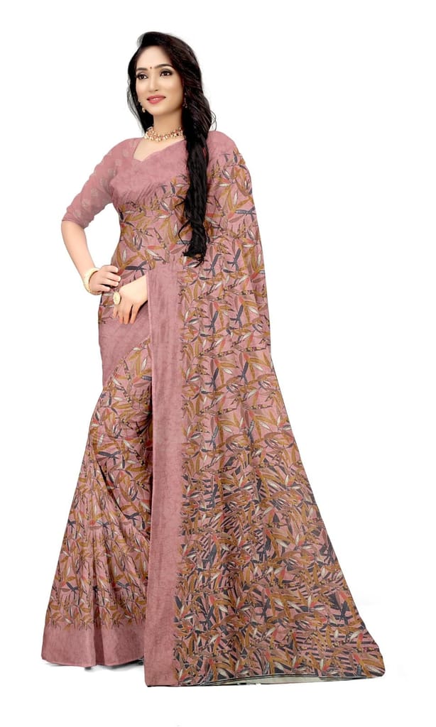 KHUSHBOO DESIGNERS Women's Solid Georgette 5.5 Meter Saree with Unstitched Blouse Piece (Pink)| view 2