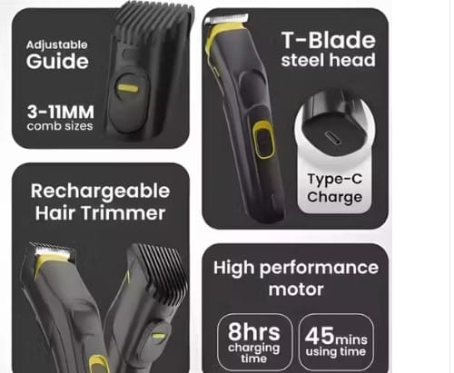 THE DIFFERENCE HTC AT-509 Rechargeable Hair Beard Trimmer for Men Trendy Styler HTC Trimmer Stainless Steel Sharp Blade Beard Shaver (Black) view 2