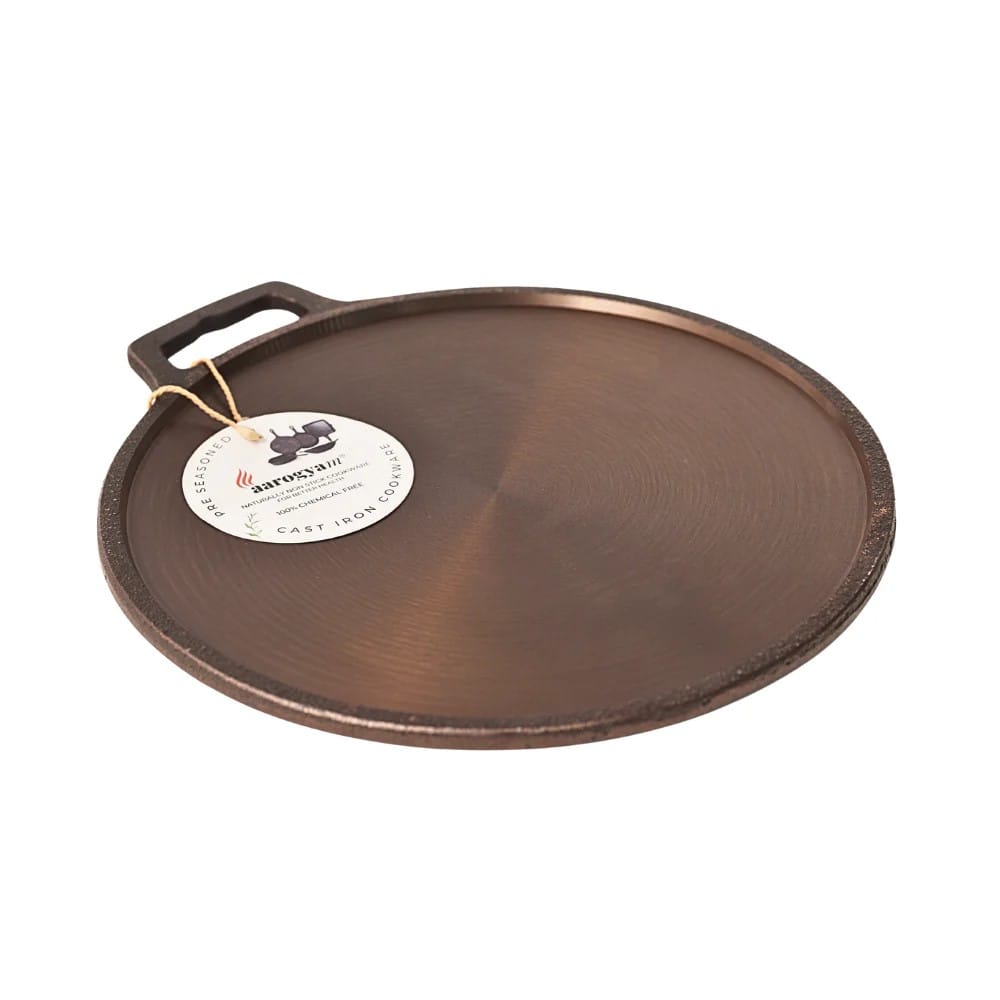 Aarogyam 11 Inch Induction Friendly Pre-seasoned Cast Iron Single Handle Tawa, Naturally Nonstick, Induction Friendly