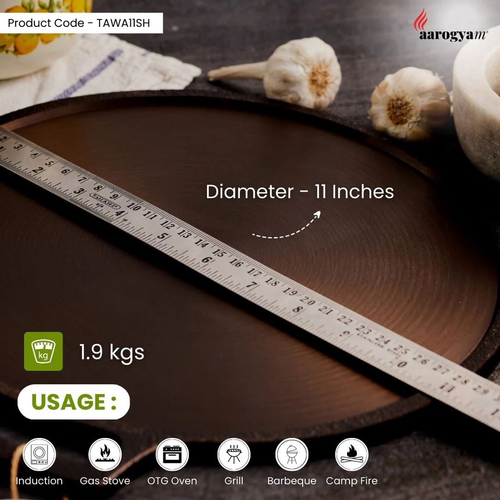 Aarogyam 11 Inch Induction Friendly Pre-seasoned Cast Iron Single Handle Tawa, Naturally Nonstick, Induction Friendly view 2