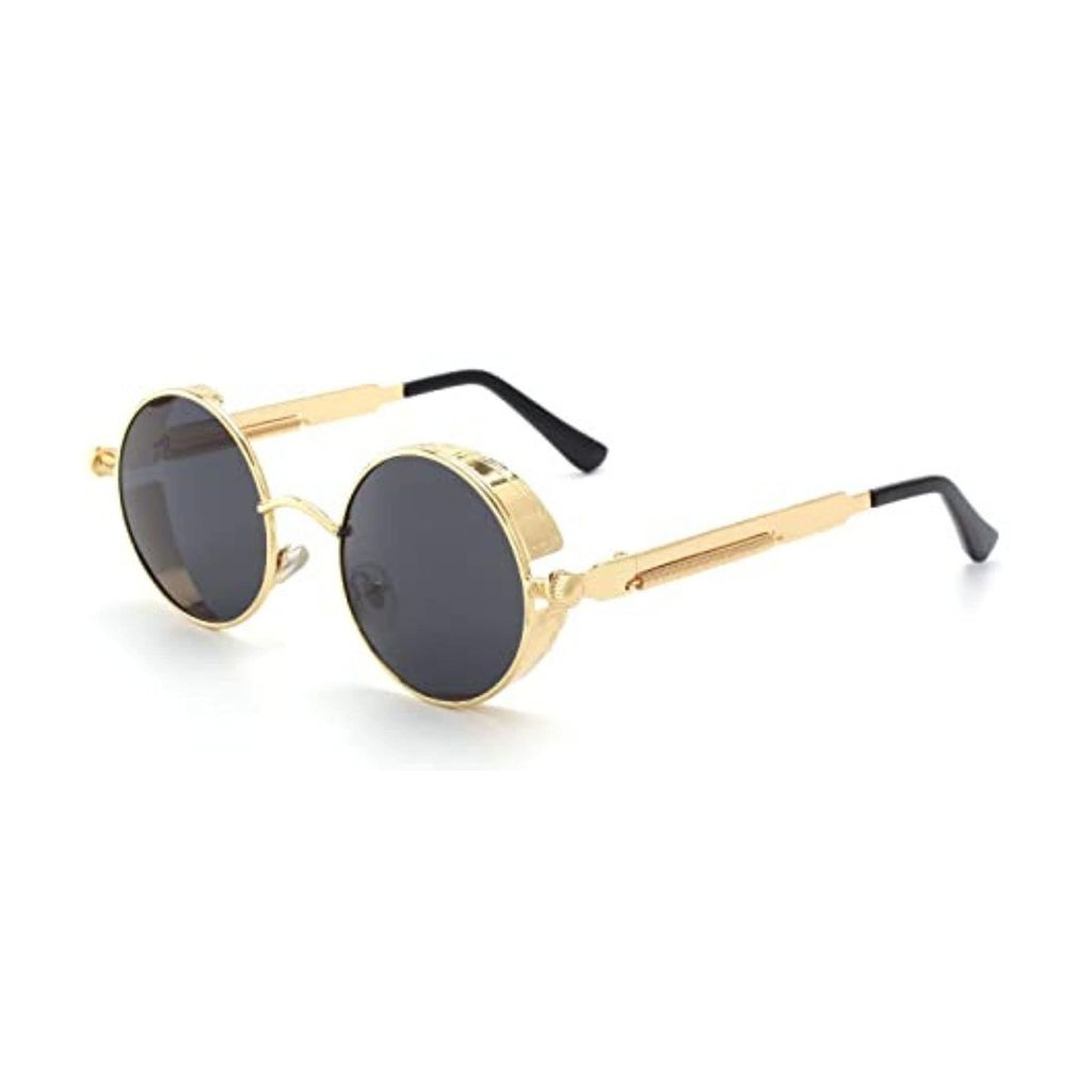 4Flaunt Disc Series UV Protected Steampunk Round Sunglasses For Men & Women (Gold-Black)- Pack of 1