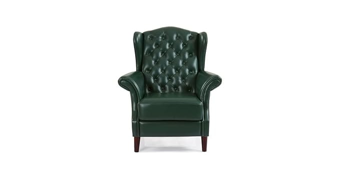 Karlsson Leather Chair with Armrest | Solid Wood and Plywood Wing Chair for Home Living Room & Office - Green view 2