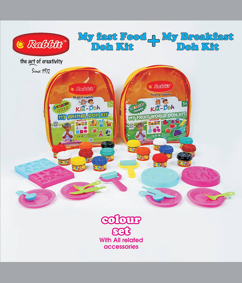 RABBIT My ANIMAL + My FRUIT WORLD Dough Kit Combo Pack of 2 With Moulds For Shapes |Big Dough Kit for kids |Make Your Candy Shop with the help of Factory Dough Set|Play & Learn with Dough|Play Dough Clay set|Play Dough kit for kids with shapes|Age 3+| view 2