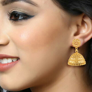 Vivastri Traditional Alloy Gold Plated Jhumki Earrings for Women & Girls [VIVA2557ERG] view 2
