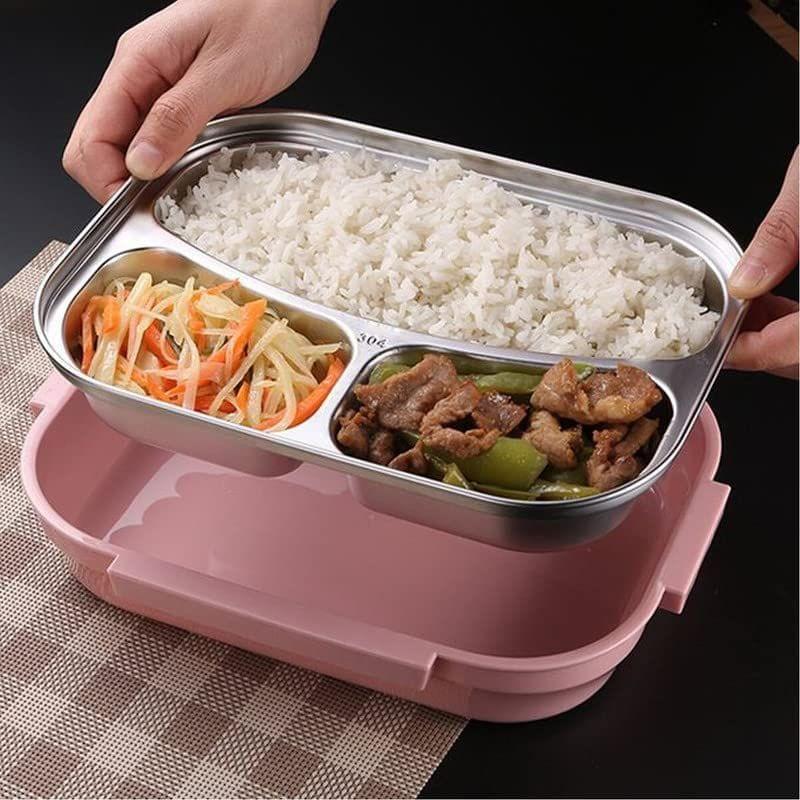 Store4Hope Pink Lunch Box for Kids and Adults, Stainless Steel Lunch Box with 3 Compartments with Spoon Slot. view 2