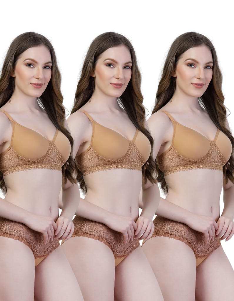 ADORNSTAR Bra Panty Set Sexy Lingerie Set for Women Pack of 3 Silver view 2