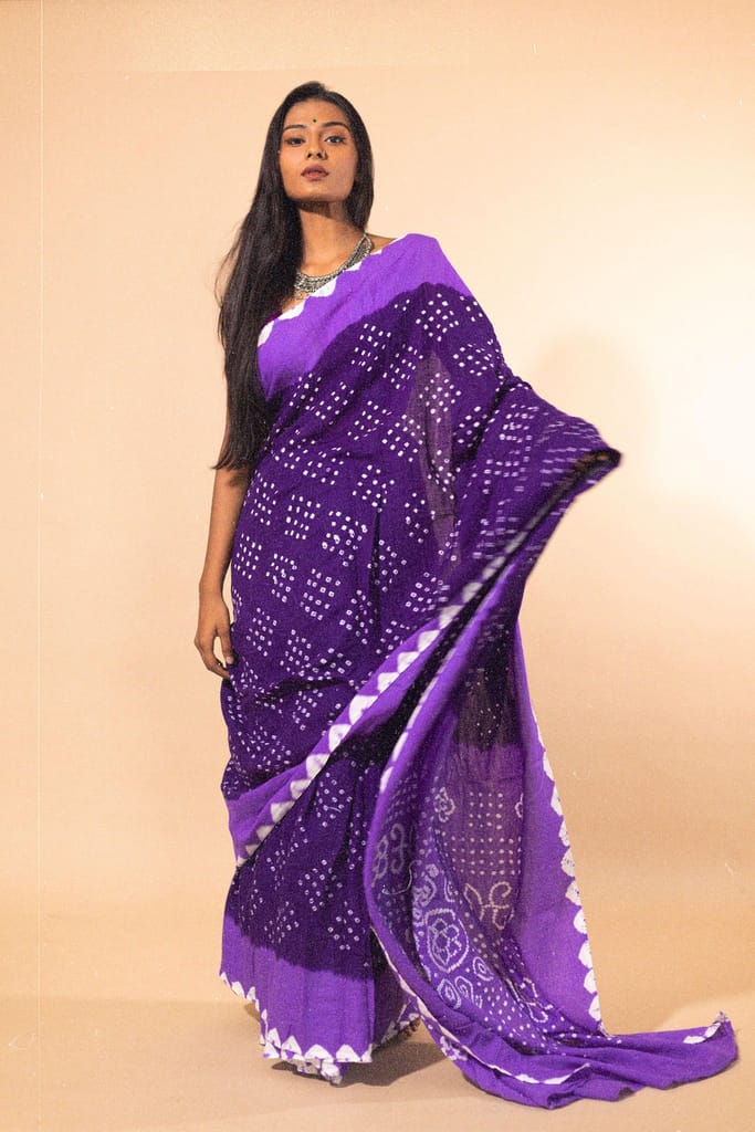 Boond - Kaisori Bandhani shades of purple Bandhani cotton saree view 2