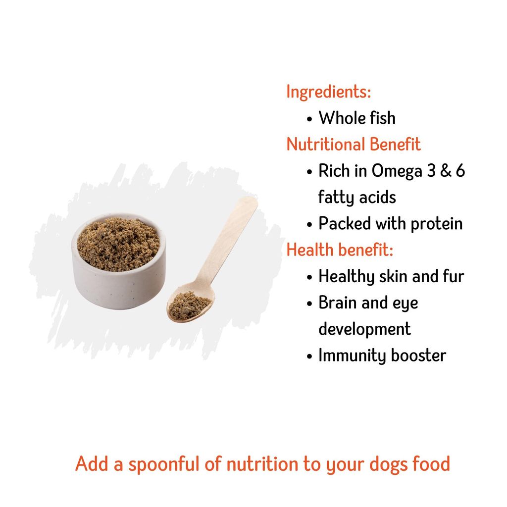 Nuts Over Mutts Fish Powder. Rich in Omega 3 and 6. Food Topper for Dogs. for Shiny Skin and Coat. 1 Pack (100 gm) view 2