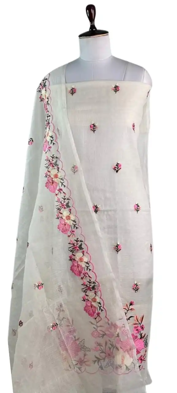 Kota Doria Dress Material Fuchsia Pink Floral Buti view 2