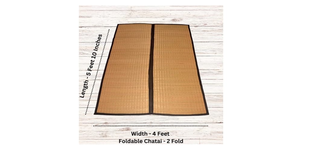 Foldable chatai mat Made of Madurkathi Grass, for Sleeping, Sitting, Yoga and Outdoor-Indoor Usage, Portable and Handwoven 4 feet x 6 feet Black view 2