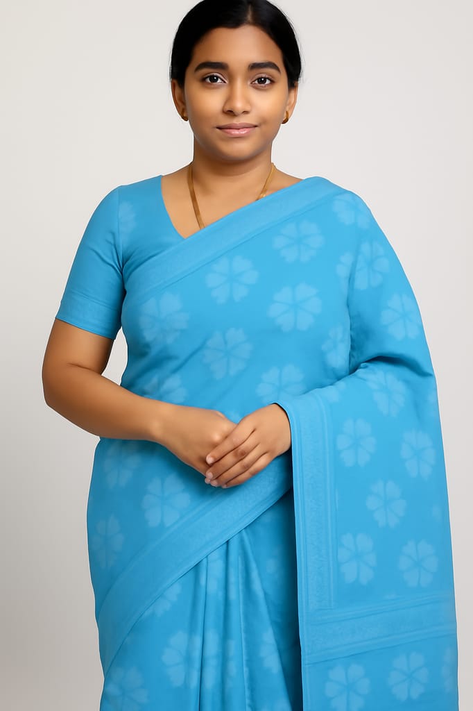 Sky Blue Floral Saree with Matching Blouse