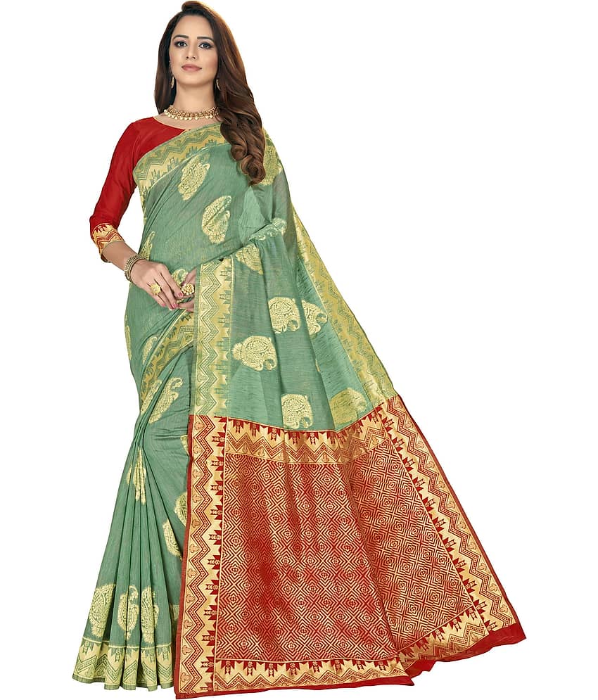 Sariya Silk Blend Woven Saree With Unstitched Blouse Piece ( Green ) view 2