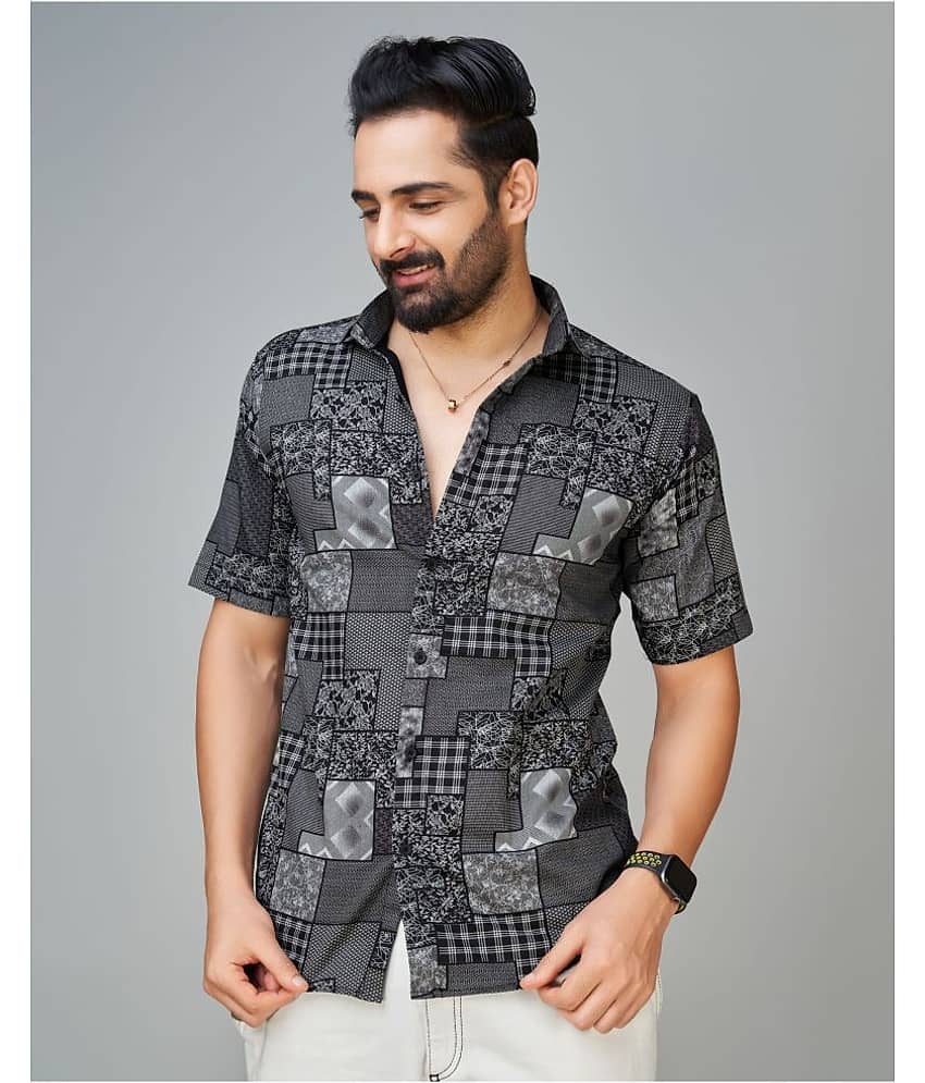 Somore Cotton Blend Regular Fit Printed Half Sleeves Men's Casual Shirt - Black ( Pack of 1 )