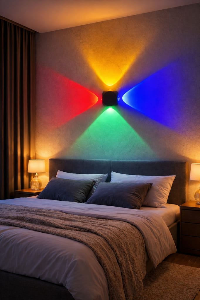 SPARKWORLD 4-Way RGB Multicolor LED Wall Light Remote & DMX Controlled, IP65 Waterproof | Size: 5X5 cm view 2