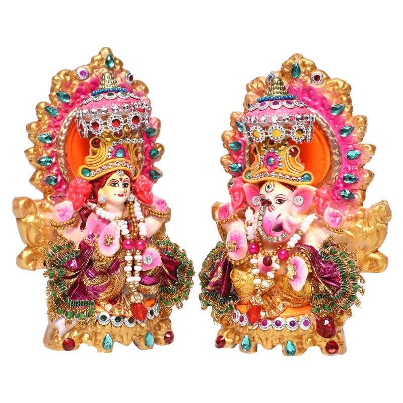 KSI Clay Laxmi Ganesha Idols/Statue for Diwali Puja/Mandir/Home Temple/Spirituality/Positivity/Worship/Home d�cor view 2