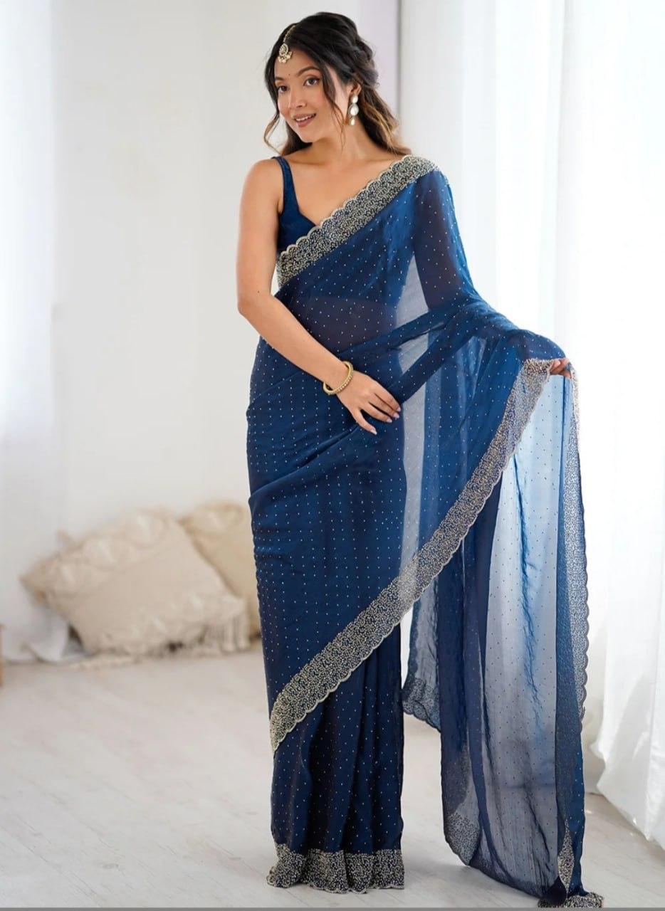 Space Soft Silk Saree with Siroski Diamond and Val Work view 2