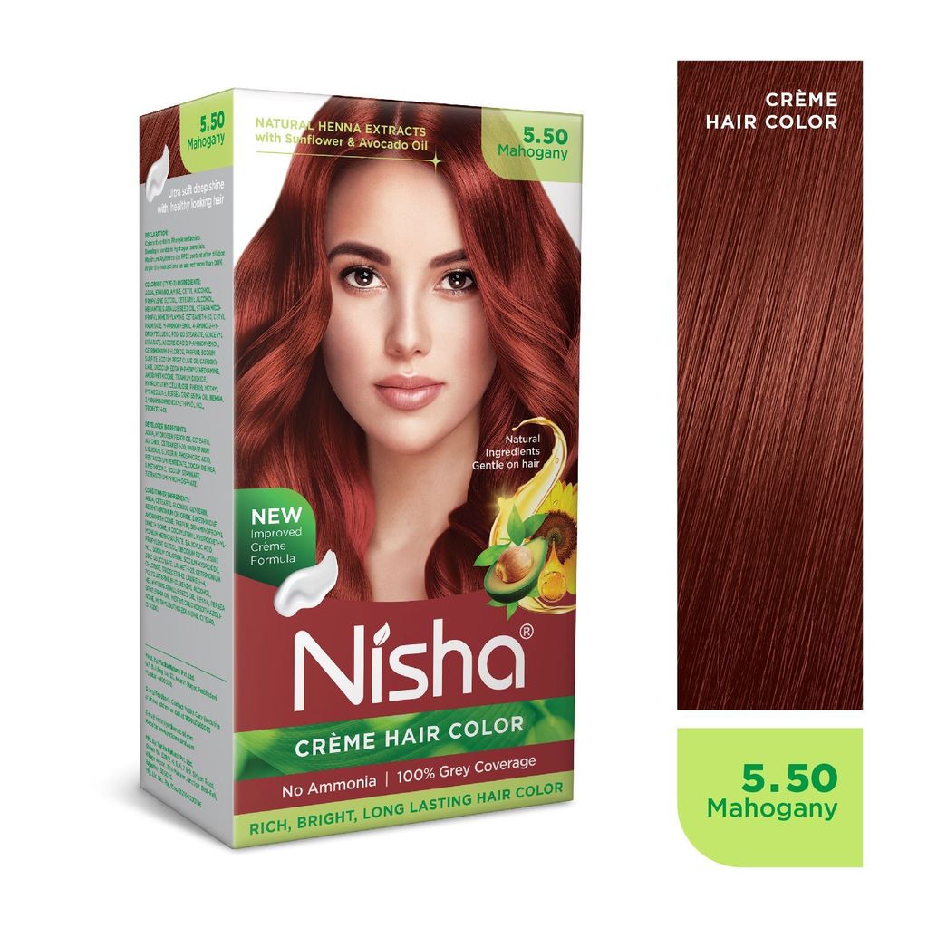 Nisha Creme Hair Color 5.50 Mahogany 120g Pack of 2, Permanent Hair Colour for Women Men, No Ammonia, 100% Grey Coverage view 2