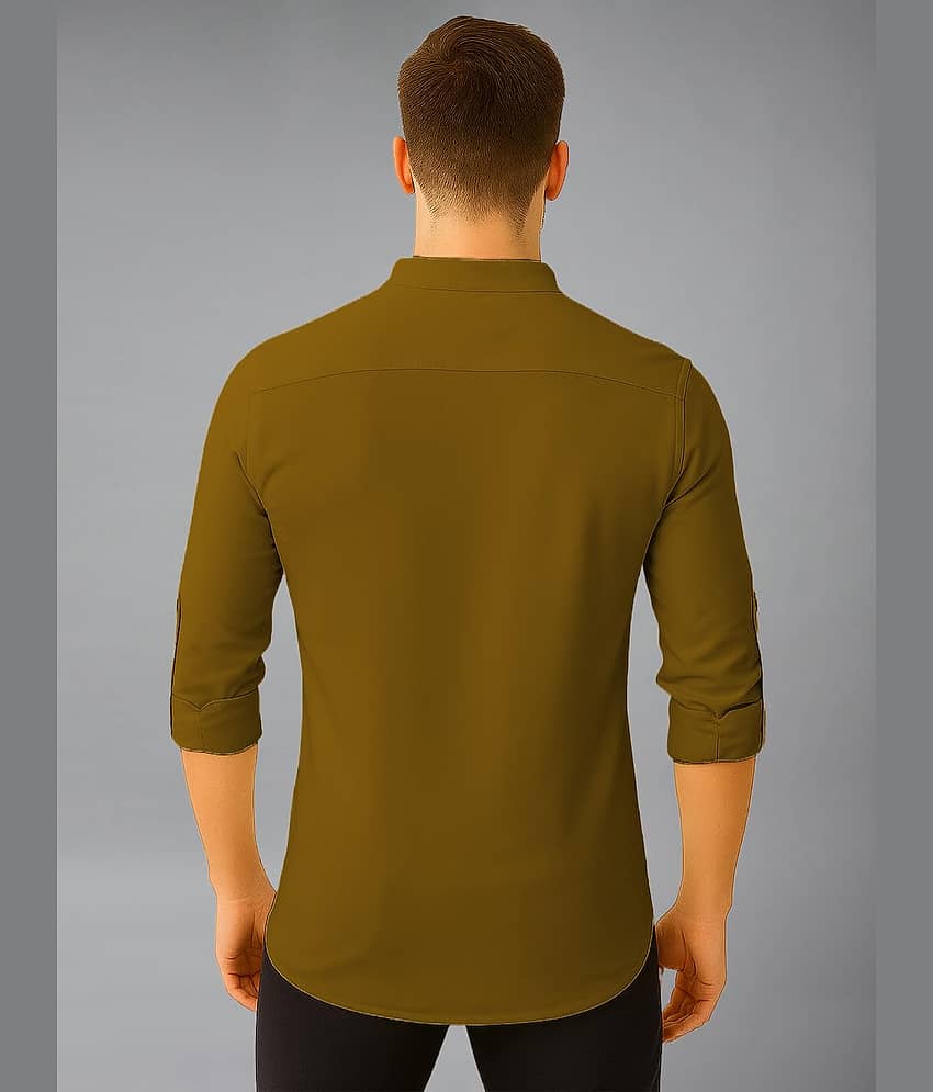 Yugnik Cotton Blend Plain Shirt Style Kurta For Men ( Brown ) view 2