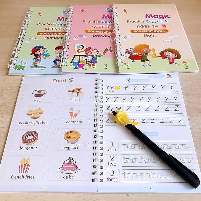 (4 Book+10 Refill) Magic Practice Copybook for Kids Reusable Number & Letter Tracing Books Drawing & Math Practice Books Print Handwriting Workbook for Beginners Preschoolers view 2