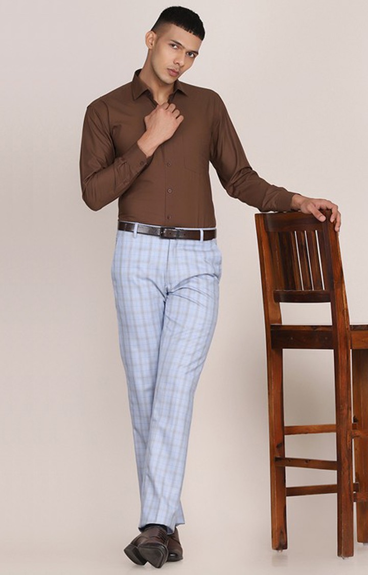 TAHVO Men Blue Formal Trousers view 2