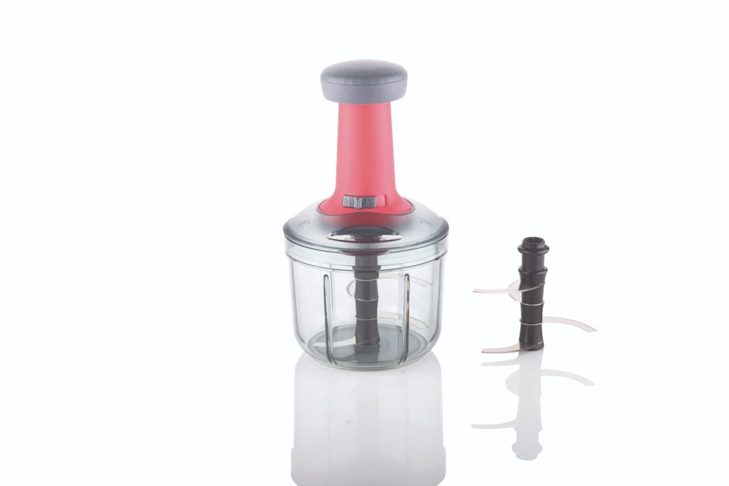 HAPPI Manual Push Chopper 900ml Steel Blade Hand Press Vegetables Chopper Kitchen For Cutting Salad , Onion , Chilly Mixer (Pink) view 2