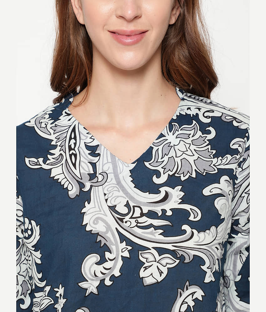 Antaran Cotton Printed Kurti With Salwar Women's Stitched Salwar Suit - Blue ( Pack of 1 ) view 2