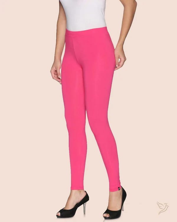 CHINTLES Women's High Waist Stretchy Cotton Leggings - Hot Pink view 2