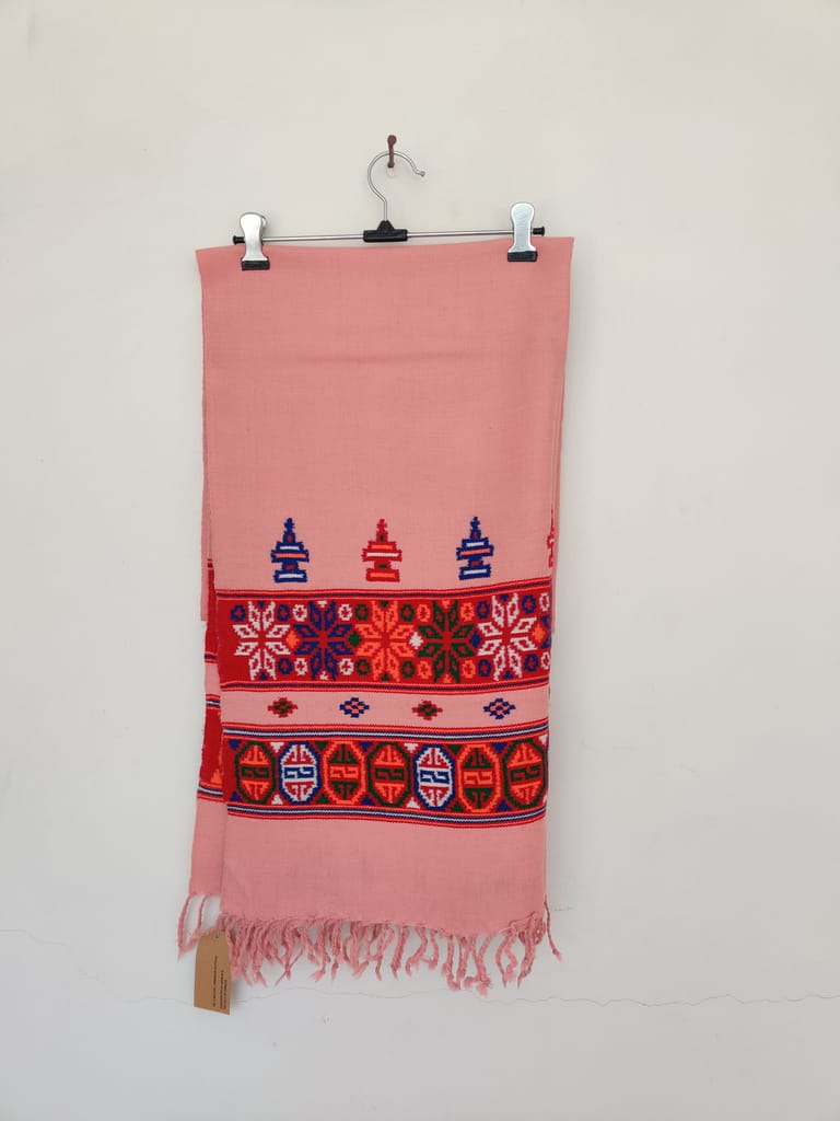 Pink Multicolor Handwoven Sheep Wool Kinnauri Stole view 2