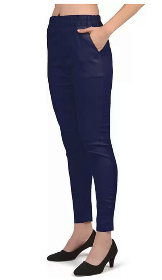 Cron Women's Straight Fit Ankle Length, Slim fit Cigarette Pants with an Elasticated Waist Band (32, Dark Blue)