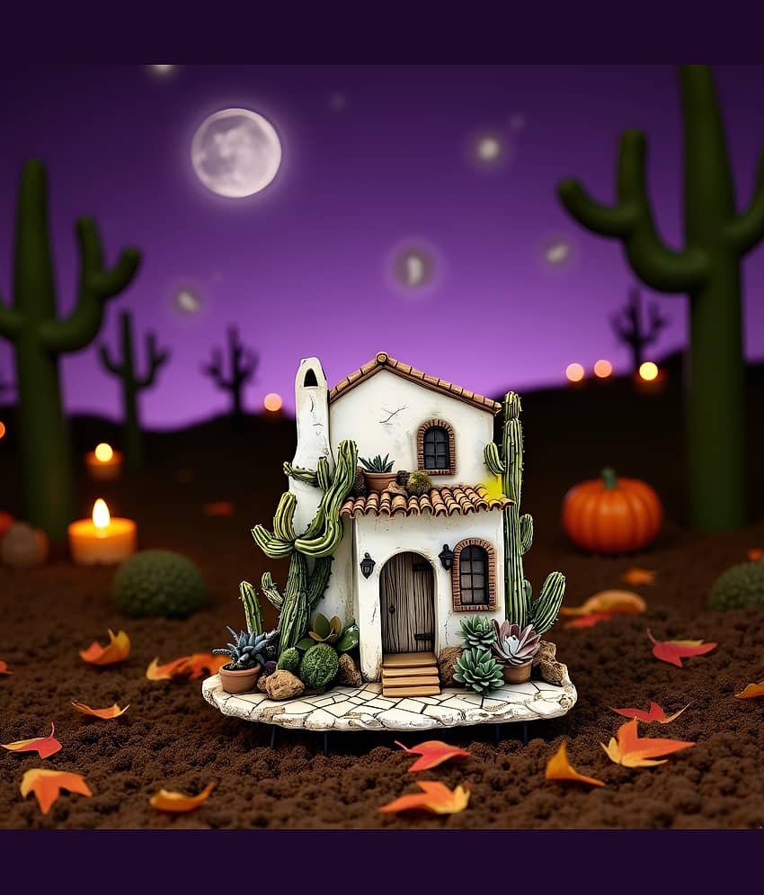 Flenzy 2D Flat Acrylic Desert House Garden Stake with Cactus view 2
