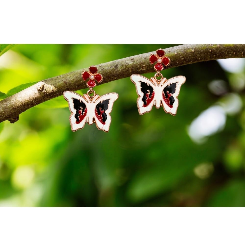Jewelryklub Peach Butterfly Earrings with Flower Studs view 2