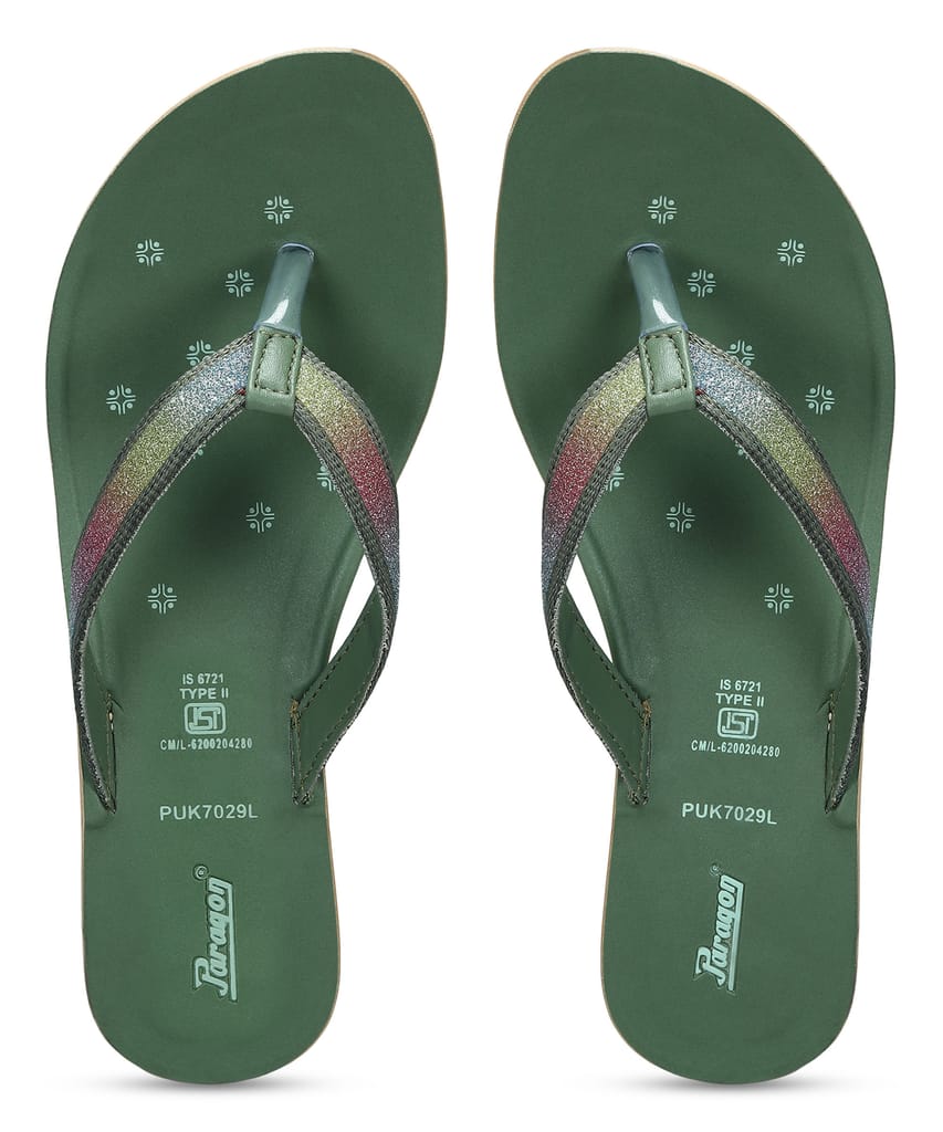 Paragon Women's Slip On Flat Green Sandals | Durable Dailywear Sandals view 2