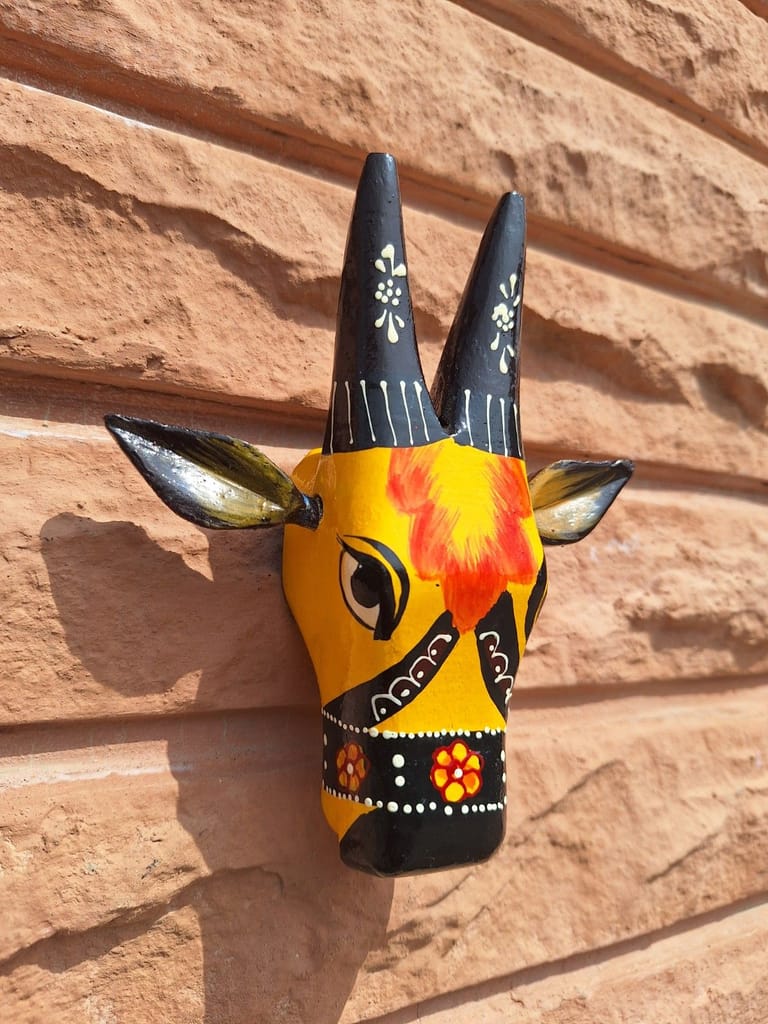 Mermaid Collections Cow Head (Yellow) Wooden Wall Sculpture Bull Mask Good Luck Statue Home Art decor view 2