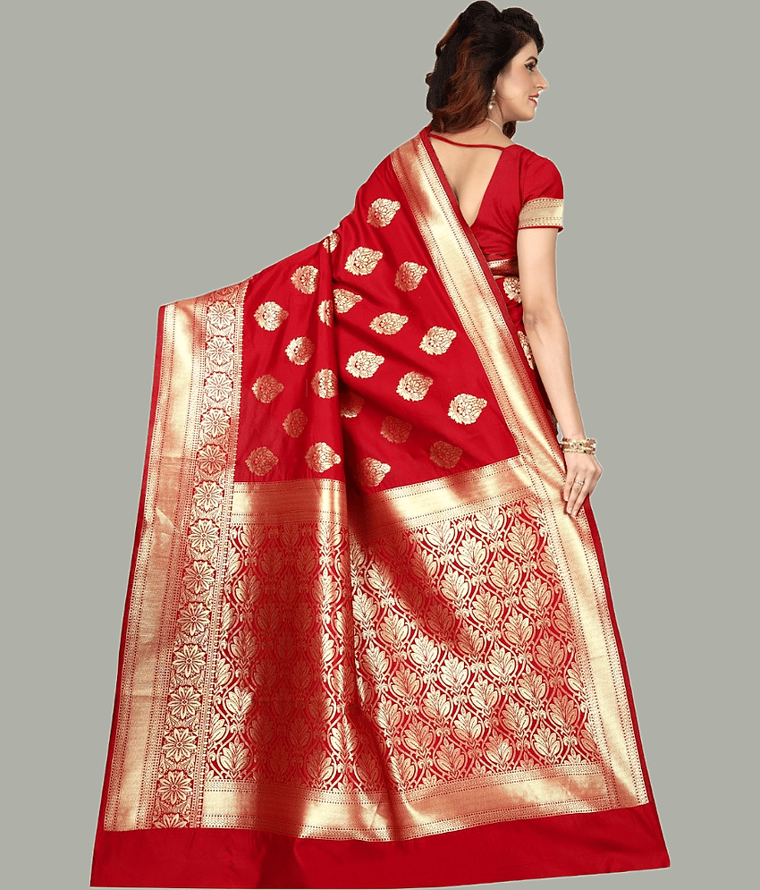 GARIYA Banarasi Silk Woven Saree With Unstitched Blouse Piece ( Rani ) view 2