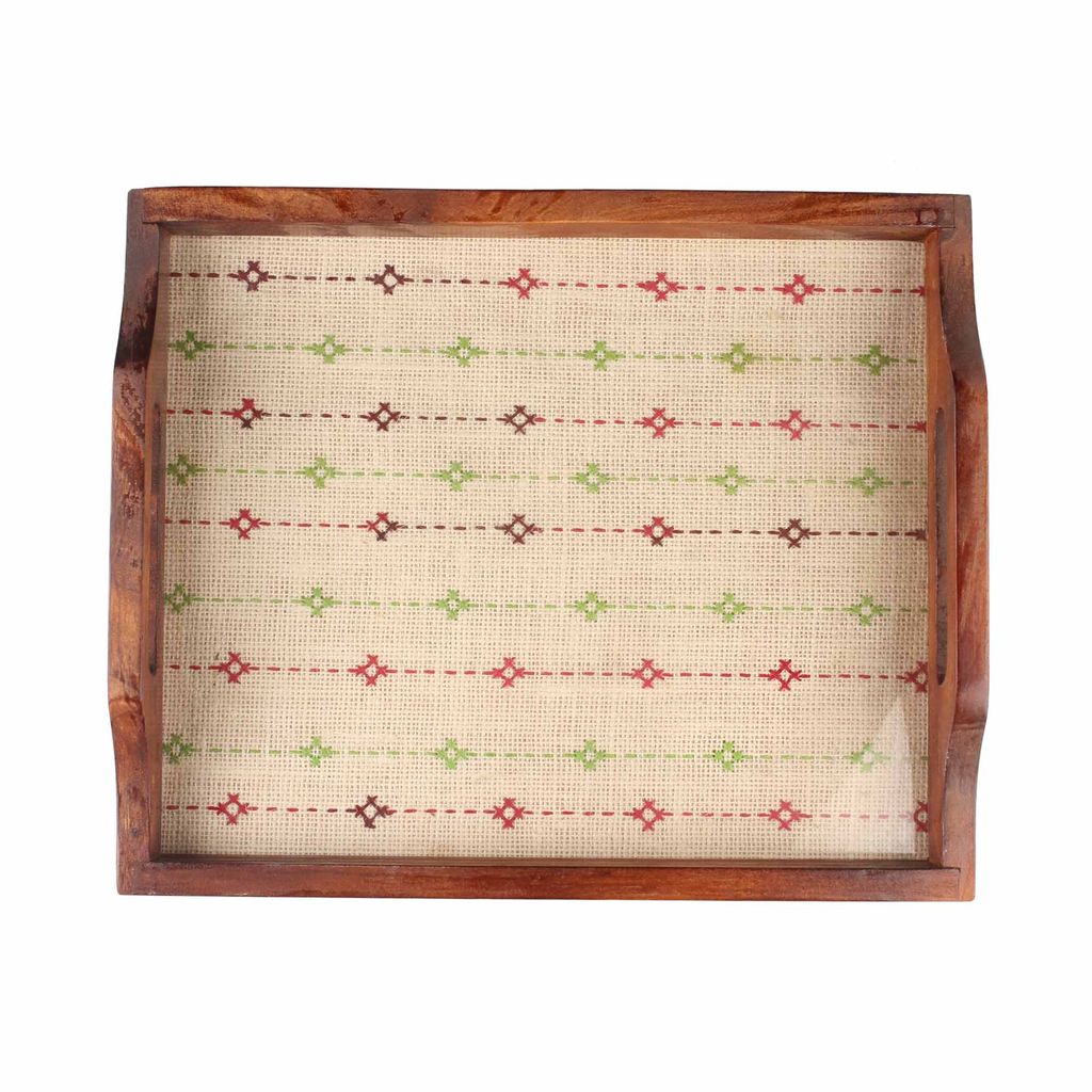 Tribes India Handmade Off White Jute Wooden Tray view 2