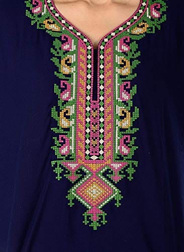 Valencia Cotton LizzyBizzy Embroidery Nighty Nightwear Maxi Nightgown Plain Navy Blue view 2