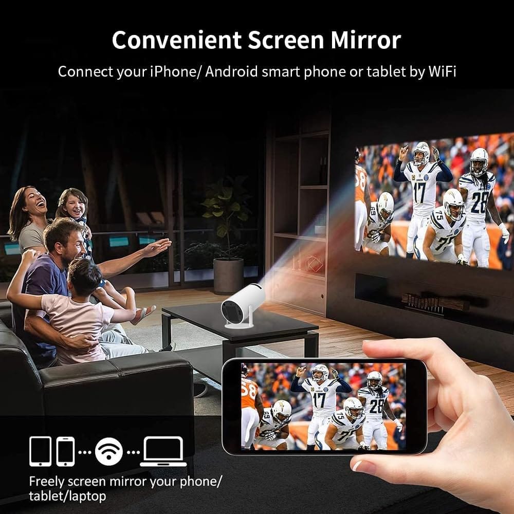 Smart Projector for Home 4K Support, Native 720p HD Resolution, 2500 Lumen, Rotabable Design, Speaker, Android 11 with Built-in Apps (Netflix, Prime, YouTube) WiFi, 100''Max Display view 2