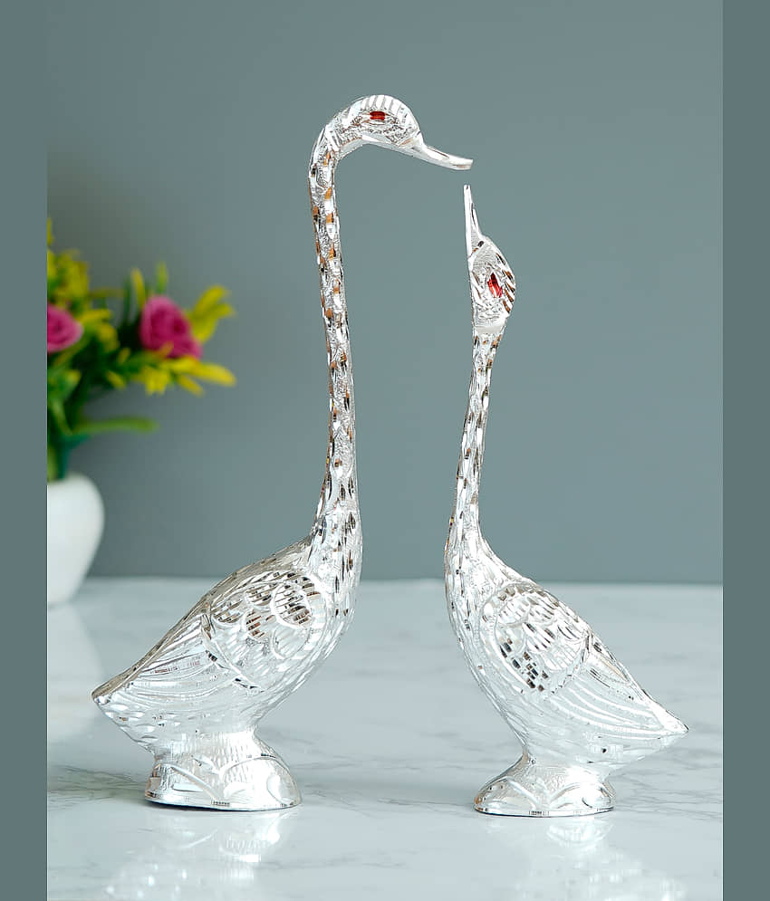 eCraftIndia Set of 2 Silver-Toned Kissing Swan Couple Handcrafted Figurine Showpieces view 2