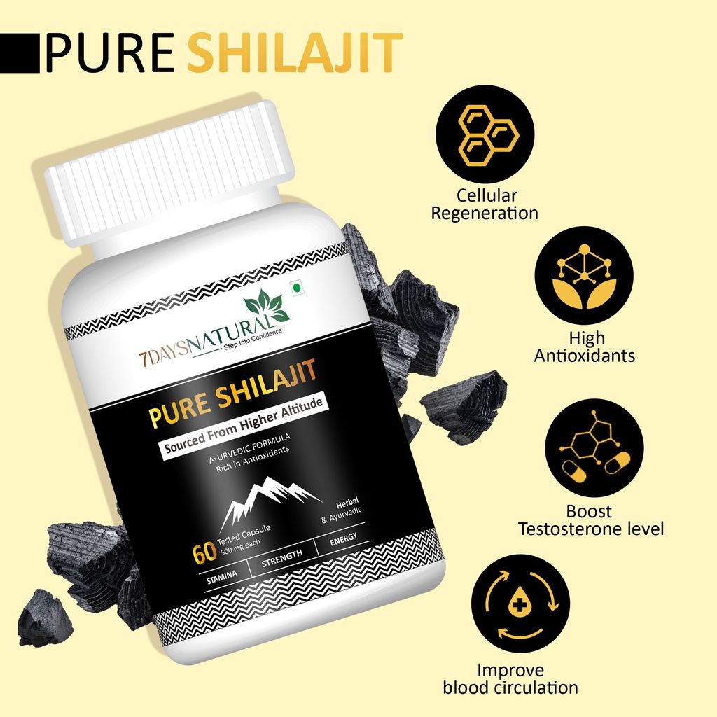7Days Natural Premium Himalayan Shilajit / Shilajeet 60 Capsules | Boost Energy & Brain Power view 2