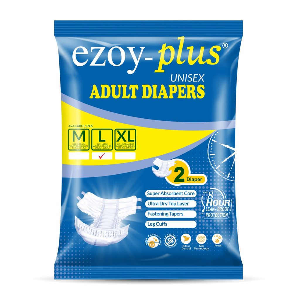 EzoyPlus Adult Diapers L Size Tape Style,ltra Dry Top Layer, Leak-Proof Protection, Adjustable ,(50 PACK) 1 BAG