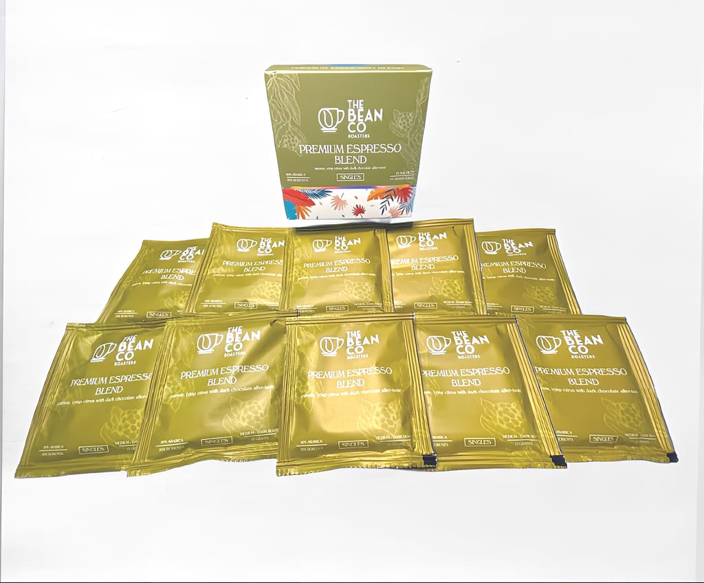 THE BEAN CO Espresso Blend | Single-Use Coffee Sachets (15g) | For French Press | Coffee Sachet | Premium Coffee Grounds | 10 x 15 Gram Sachets In a Box view 2