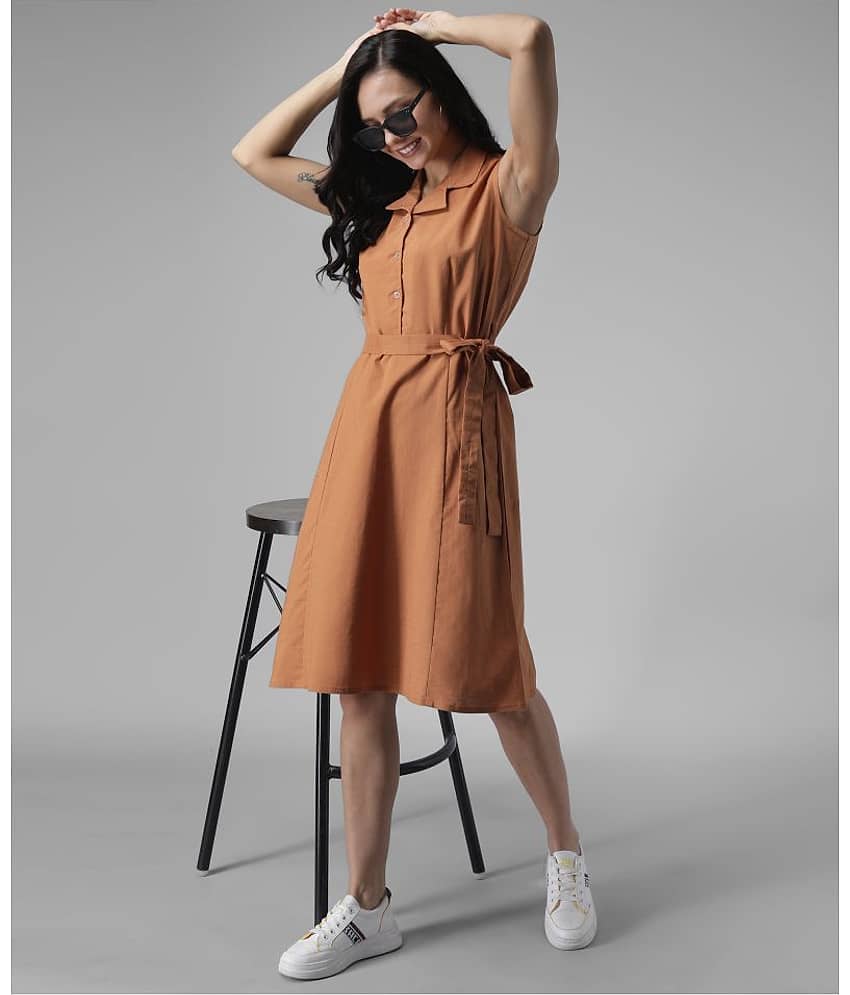 TOGZZ Women Crepe A-line Dress ( Rust ) view 2