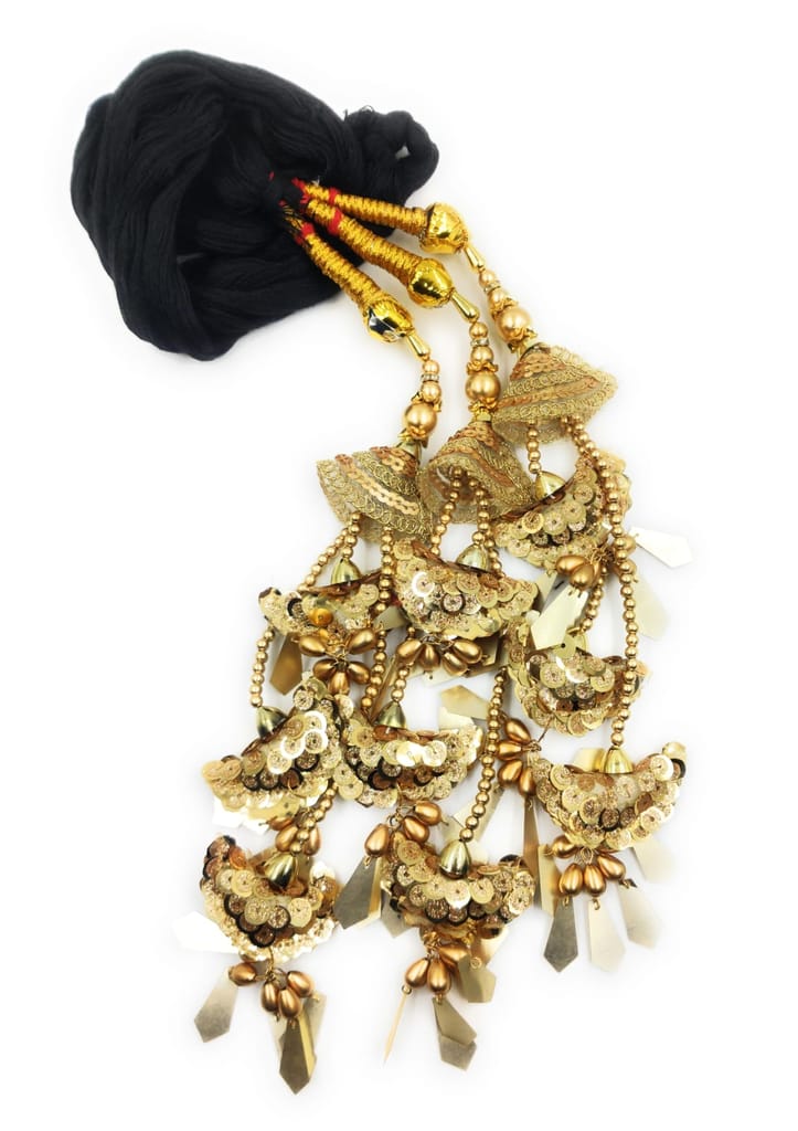 Light weight Heavy design Patiala Shahi Paranda/ Punjabi Parandi For Women Mirror work Golden & Black 1 piece