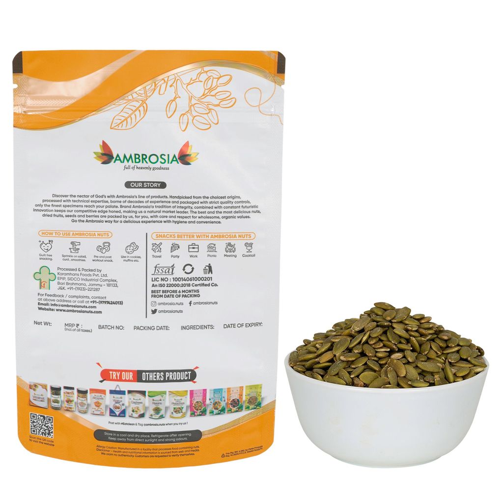 Ambrosia Roasted Pumpkin Seeds Pouch 250g (Pack of 1) Lightly Salted view 2
