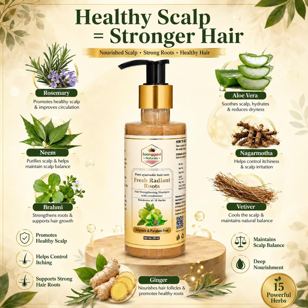 15 Herbs Hair Strengthening Shampoo with Conditioner 210 ml | Sulphate & Paraben Free | Fresh Radiant Roots Formula view 2