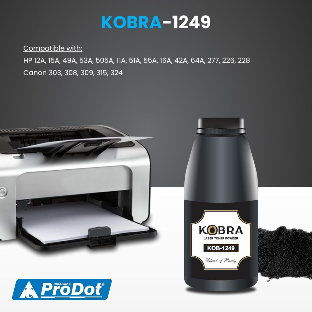 ProDot Kobra 1249 Laser Toner Powder Compatible with HP 12A, 15A, 49A, 53A, 505A, 11A, 51A, 55A, 16A, 42A, 64A & Canon 303, 308, 309, 315, 324 Toner Cartridges view 2