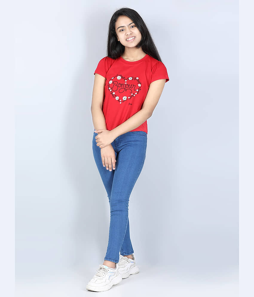 StyleStone Pack of 1 Girls 100% Cotton T-Shirt ( Red ) view 2