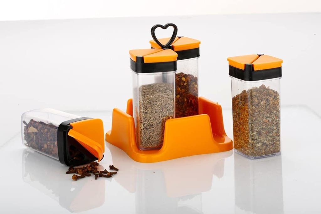 HAPPI Transparent Salt and Pepper Shakers Adjust & Sprinkles Set (100 ml Each Jar) 4 Pcs Revolving Spice Rack for Dining Table Masala Dabbi Salt Pepper Dispenser (Color May Vary) view 2