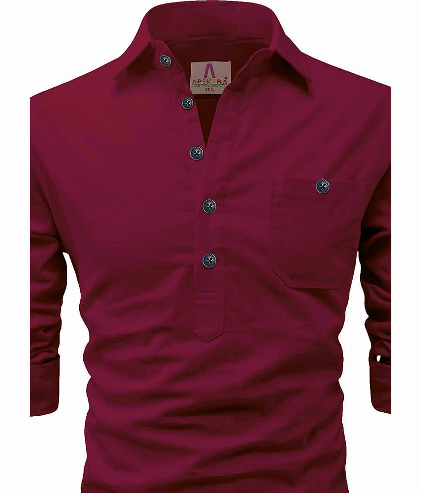Apektra Peach Cotton Men's Shirt Style Kurta ( Pack of 1 ) view 2