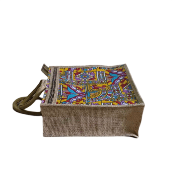 Embroidered Jute Bag with Zipper Closure and Handle view 2